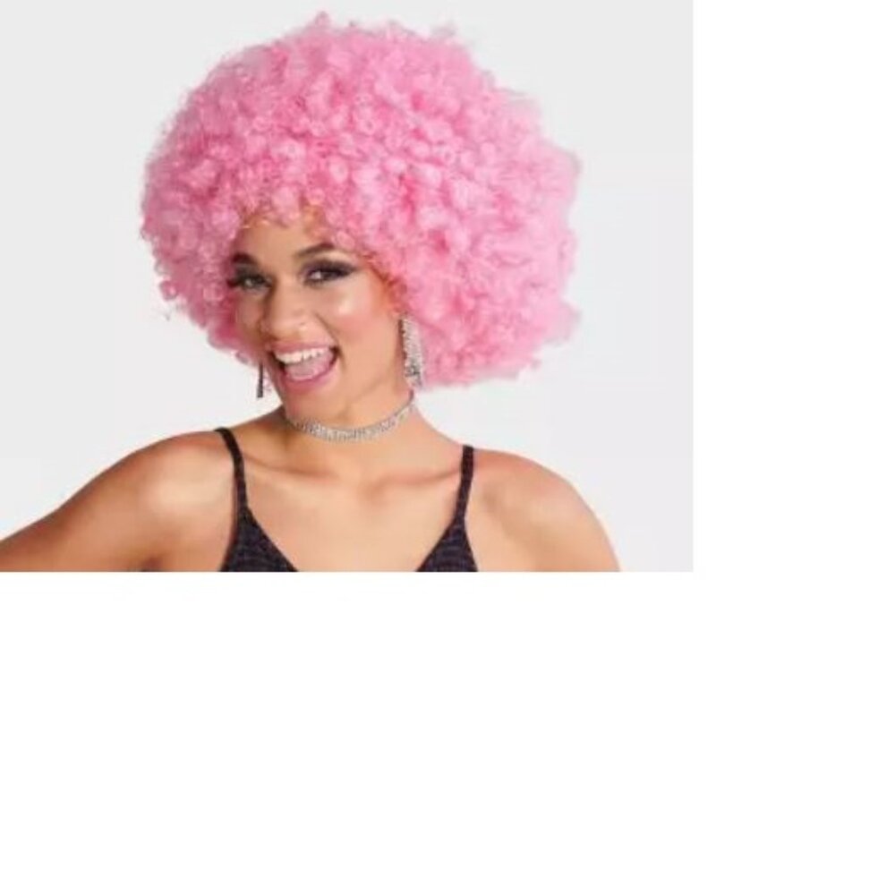 Afro Diva Pink Wig Halloween Costume Accessory Curly 70's Adult Teen 14+